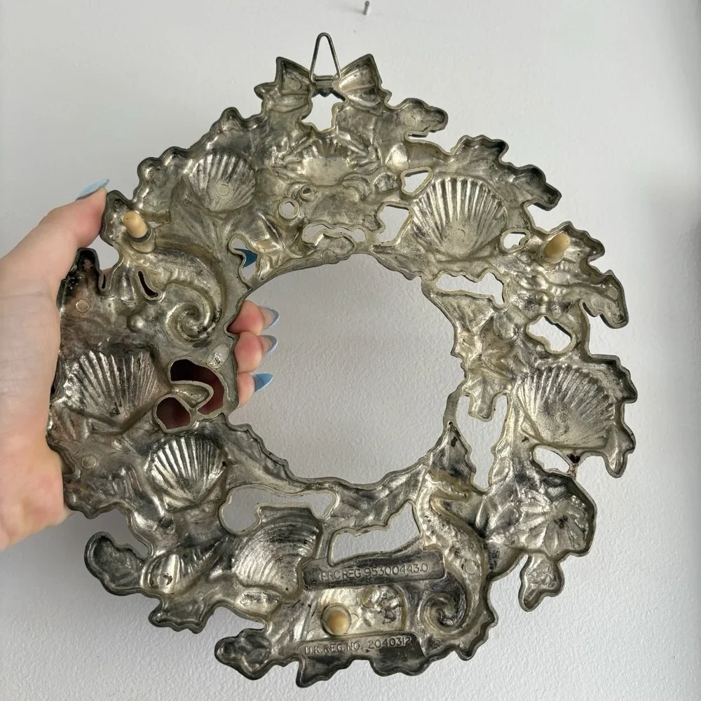 Vtg Godinger Silver-Plate Nautical Ocean Life Seahorse Hanging Wreath Trivet 9